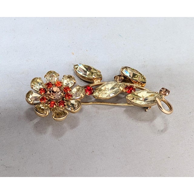 Vintage 1950s Signed Kramer Ny Faux-Citrine Flower Brooch For Sale In Philadelphia - Image 6 of 9