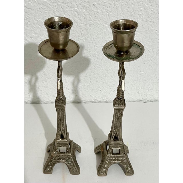 Mid Century Mod Judaica Chrome Eiffel Tower Star of David Candle Holders France, c. 20th century For Sale - Image 4 of 4