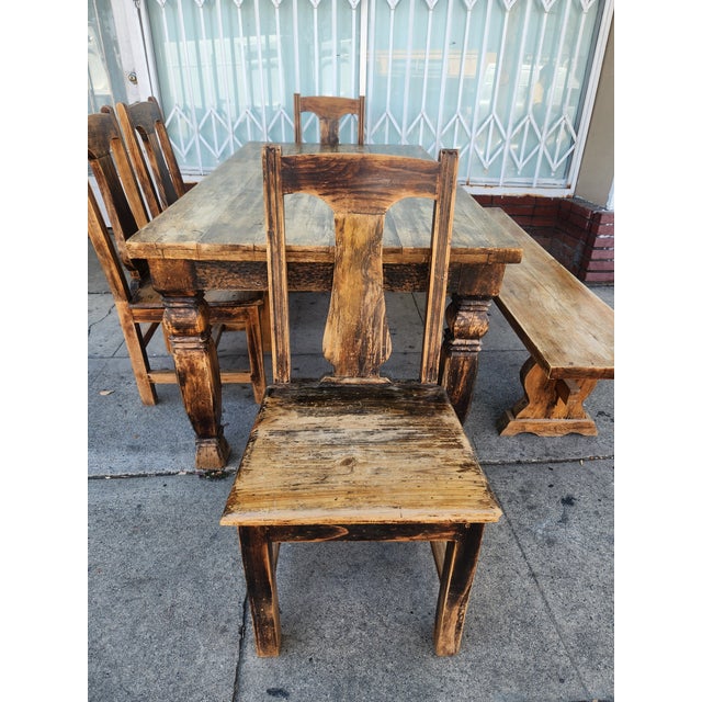 1980s Solid Pine Wood Dining Set For Sale - Image 12 of 12
