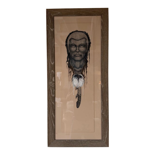 1970’s Ralph “Gus” Kniffin Native American Portrait Pen & Ink Painting Framed Under Glass For Sale