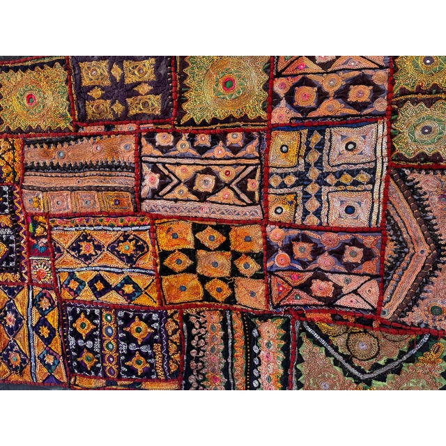 1990s Vintage Bohemian Zari Hand Work Embroidered Patchwork Wall Hanging Tapestry For Sale - Image 5 of 7