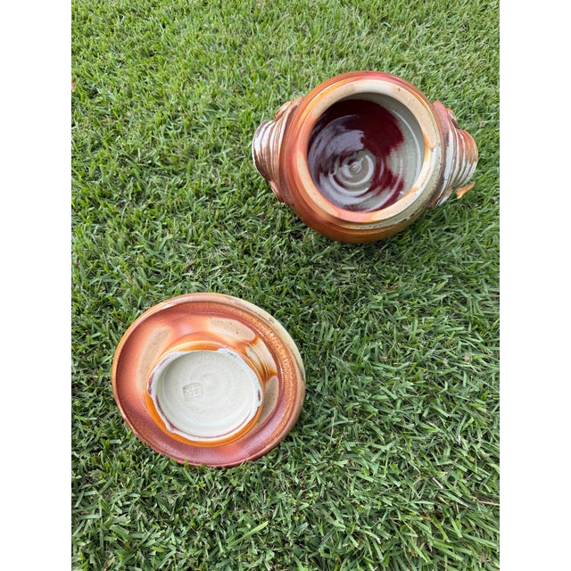 Brown Vintage Mark Heimann Studio Pottery Covered Jar With Sculptural Handles For Sale - Image 8 of 9