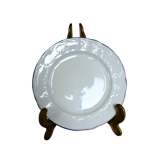Marie-Luise Style White Embossed Porcelain Dinner Service for 6 with Platinum Rim from Seltmann Weiden Bavaria, 1960, Set of 18 For Sale - Image 3 of 9