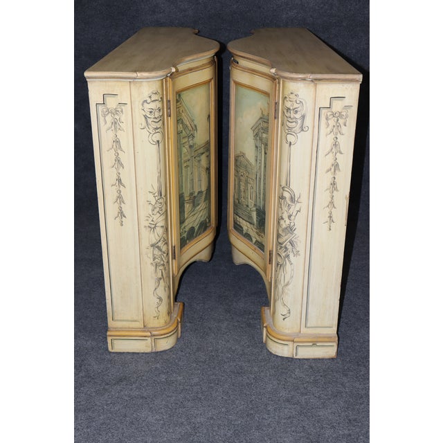 Cream Pair of Painted Roman Scenery Shallow Depth Side Cabinets Console Tables For Sale - Image 8 of 10