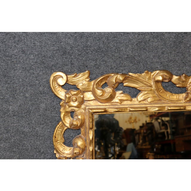 1940s Italian Rococo Style Floral Gilt Carved Wall Hanging Mirror C. 1940's For Sale - Image 5 of 9