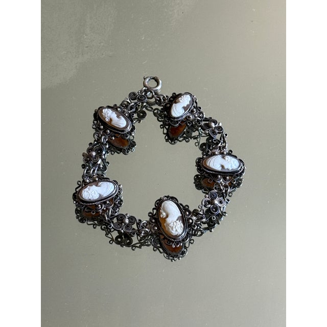 Vintage Mid-Century Cameo Filigree Link Bracelet, Circa 1940s For Sale - Image 9 of 10