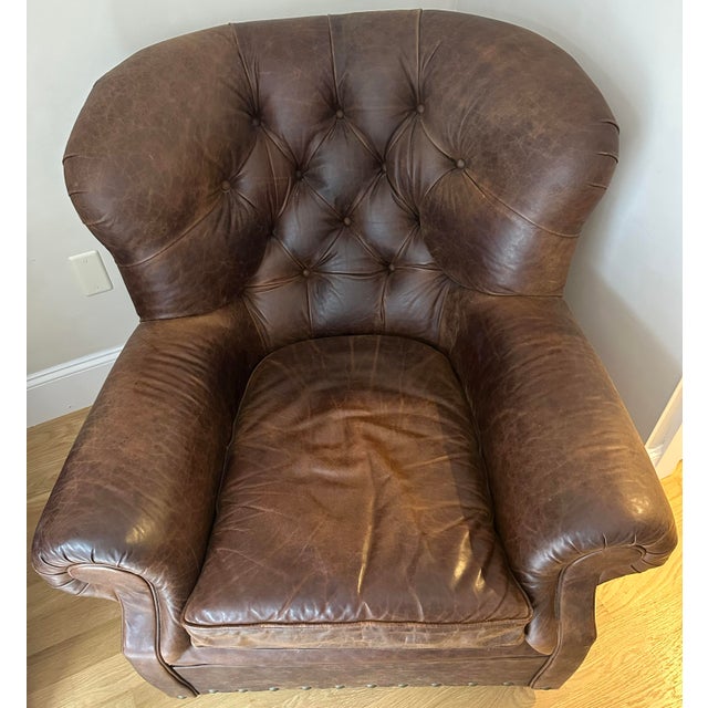 Restoration Hardware Leather Buster Chair For Sale In Boston - Image 6 of 15