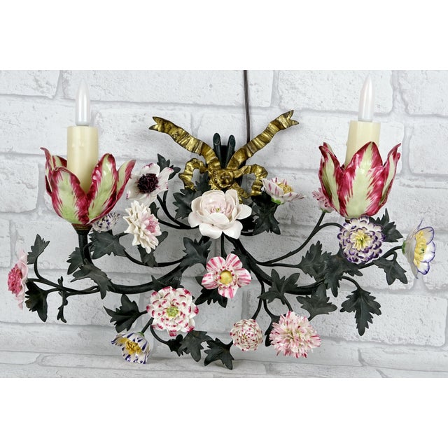 Early 21st Century 19th-Century Wall Sconce, Enhanced With Porcelain Flowers by Didier Gardillou For Sale - Image 5 of 5