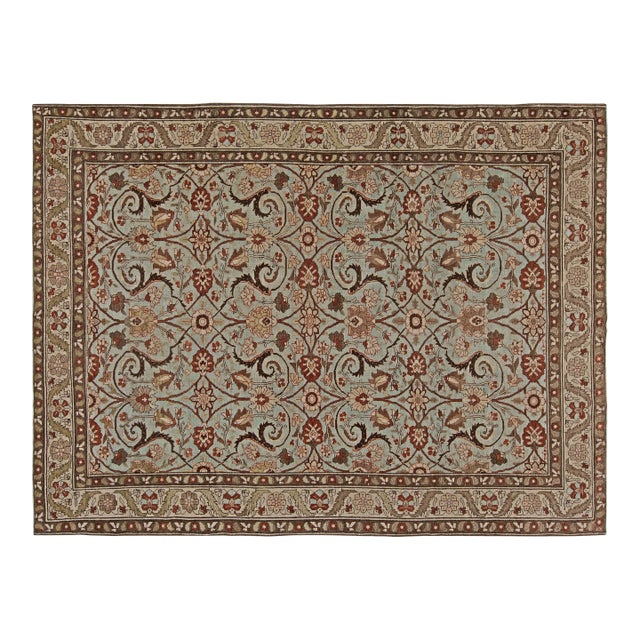 Vintage Persian Tabriz in Shades of Deep Terracotta, Blue, Gray and Beige Carpet For Sale