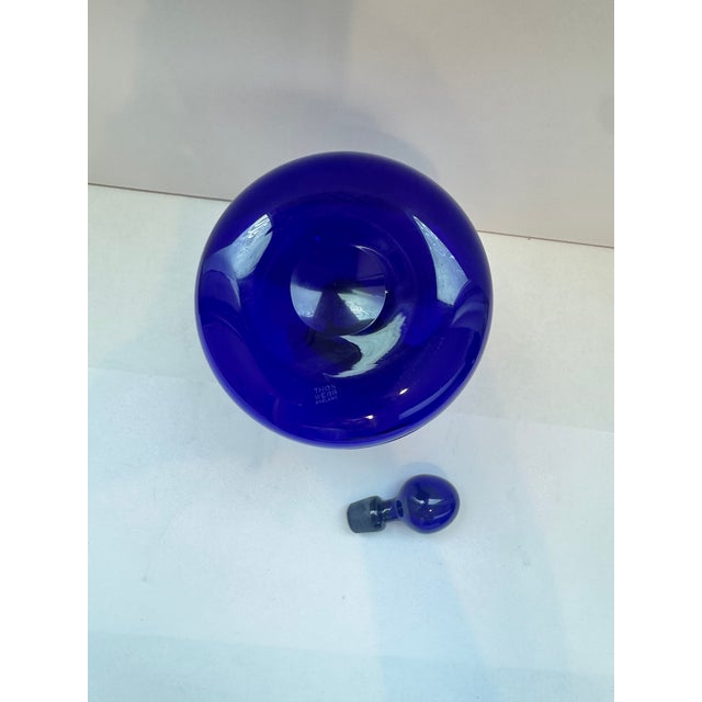 Blue Vintage Thomas Webb Cobalt Bristol Blue Glass Ship's Decanter With Stopper - Signed For Sale - Image 8 of 8