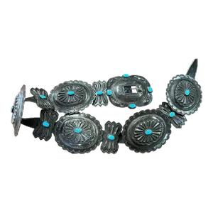 Etsitty Tsosie. Vintage Navajo Silver & Turquoise Concho Belt. Pre 1937