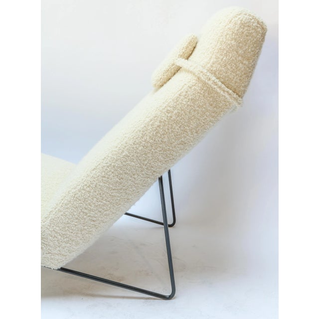 Custom Mid Century Style Metal and Ivory Chaise Chair For Sale - Image 9 of 10