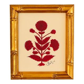 Hand-Painted Jaipuri Red Floral Motif Painting. Framed For Sale