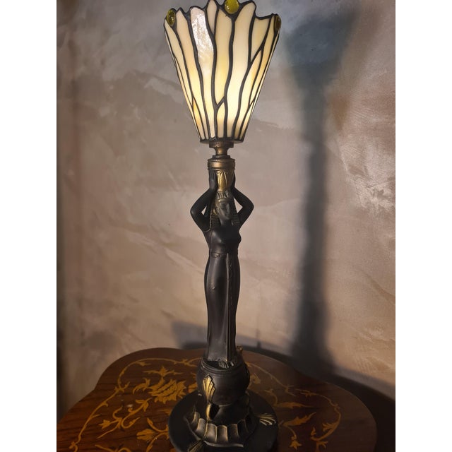 Ceramic Lamp with Stained Glass Lampshade, 1975 For Sale - Image 4 of 9