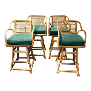 Mid Century Rattan Barstools - Set of 4 For Sale