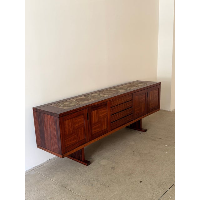 Mid-Century Modern Rosewood Credenza With Ceramic Tile Top, Poul H. Poulsen for Gangsø Møbler, Denmark, C. 1970s For Sale - Image 3 of 12