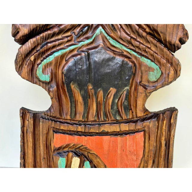 Mid-Century Modern 1960's Witco Carved Wood Wall Sculpture Unicorn Crest Large Tiki Polynesian 35” For Sale - Image 3 of 12