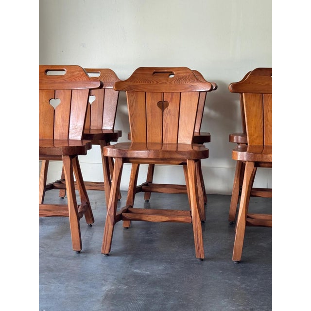 Set of 6 Carved Pine Chairs Denmark 1970s For Sale - Image 4 of 6