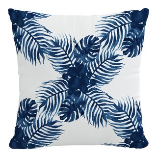 18" Outdoor Pillow in Palm Cross Navy For Sale