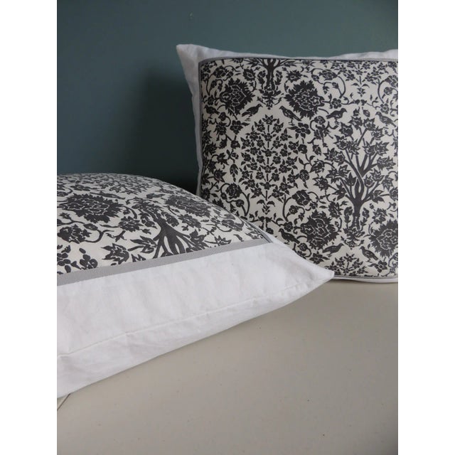White Vintage Fortuny Alderelli Fabric in Midnight and White Decorative Square Pillows - Pair For Sale - Image 8 of 10