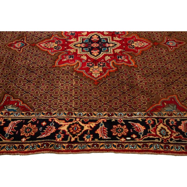 Persian Mid 20th Century Vintage Persian Handmade Brown Floral Wool Rug For Sale - Image 3 of 8