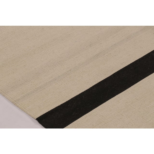 Contemporary Rug & Kilim’s Contemporary Kilim in Beige and Black Textural Stripes For Sale - Image 3 of 9