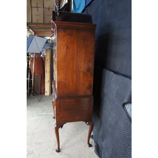 Wood Antique 18th C. American Queen Anne Cherry Bonnet Top Highboy Chest Dresser For Sale - Image 7 of 16