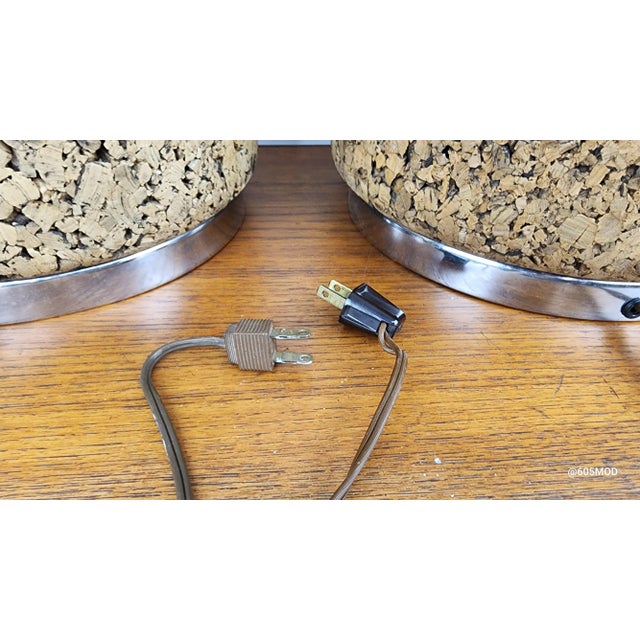 Mid 20th Century Cork and Chrome Table Lamps - a Pair For Sale - Image 4 of 10