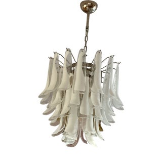 White Murano Glass Chandelier in the style of Mazzega For Sale