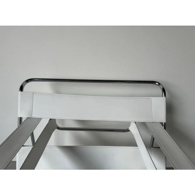 Vintage Marcel Breuer Wassily - Style Chrome White Leather Sling Lounge Chair/ Sold For Sale - Image 10 of 12