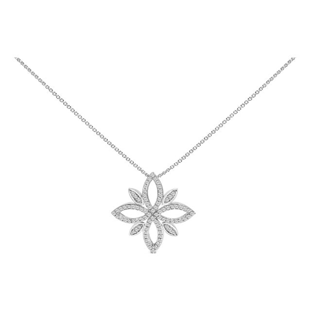 Sterling Silver 1/2 Cttw Diamond Floral Cross Pendant Necklace For Sale