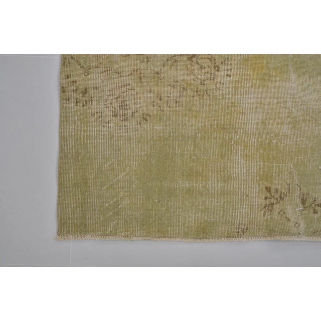 1960s Faded Green Turkish Hallway Runner, Hand-Knotted Wool, Organic Distressed Texture For Sale - Image 10 of 10