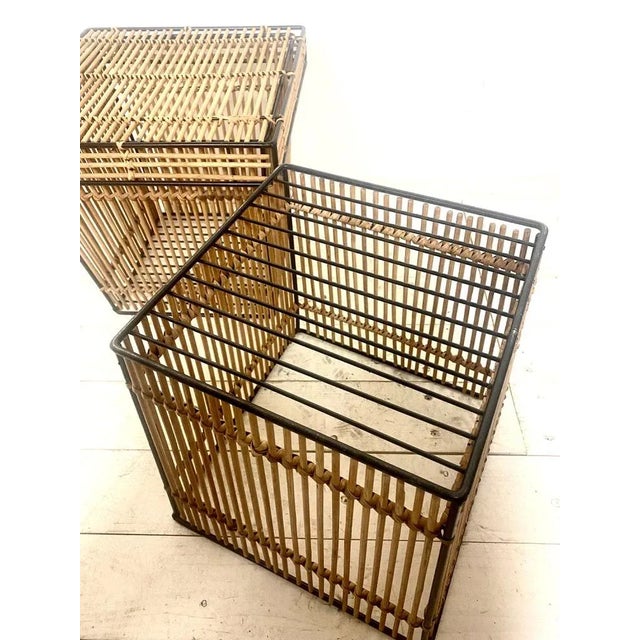Wood Dutch Rattan and Steel Storage Baskets by Dirk Van Sliedregt Attr. For Rohé, 1960s, Set of 2 For Sale - Image 7 of 17