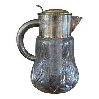 Mid 20th Century Cut Crystal and Silverplate Ice-Tube Beverage Pitcher For Sale