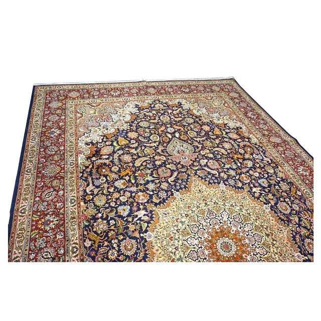 Antique Persian Tabriz Wool 10x16 Navy, Red, Ivory & Brown Handmade Area Rug #1143508 For Sale - Image 14 of 18
