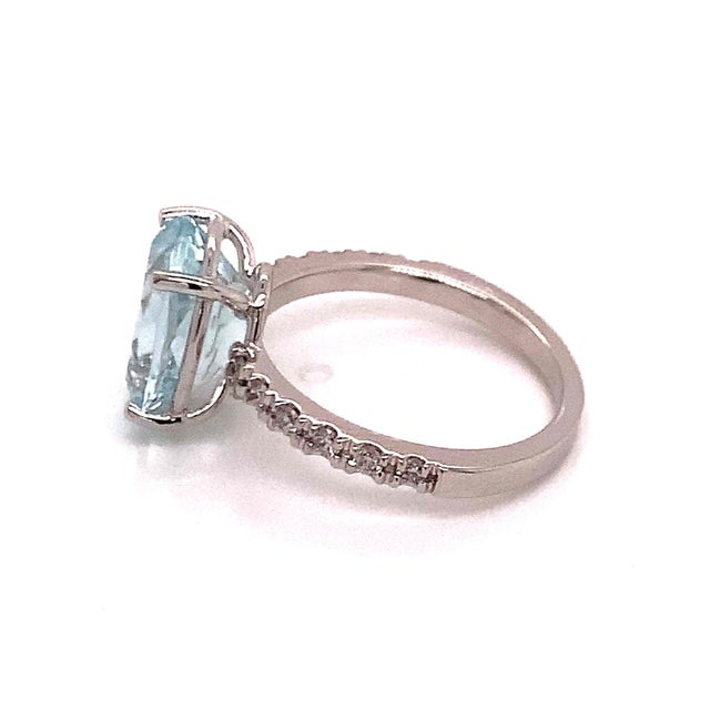 Blue Natural Aquamarine Diamond Ring 14k White Gold 5.09 TCW Certified For Sale - Image 8 of 14