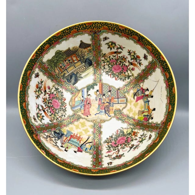 Large Vintage Rose Medallion-Style Decorative Bowl – Hand-Painted Chinese Porcelain – 20th Century Export For Sale - Image 13 of 17
