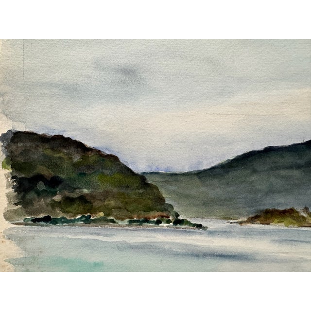 Rustic Henry Emil Salloch Original Watercolor on Paper Coastal Bay, 1944. For Sale - Image 3 of 7