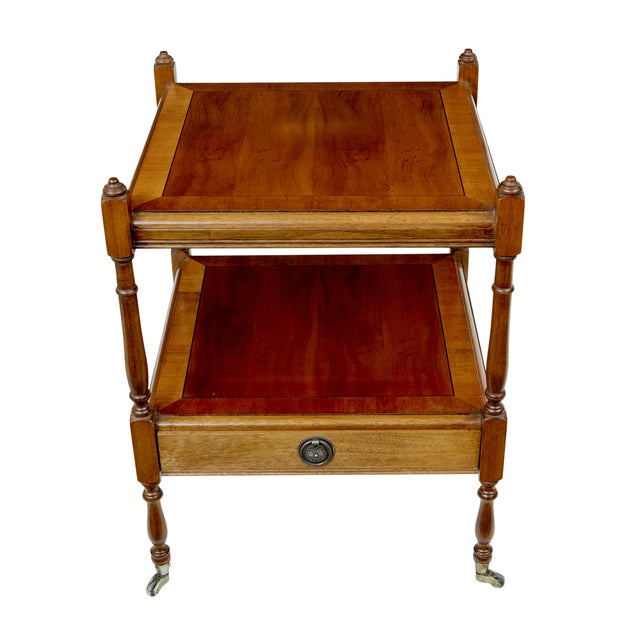Pair Of Mid Century Yew Wood Side Tables Circa 1970. Stylish and functional pair of side tables, unusually made in a...