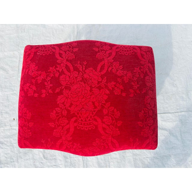 90's Vintage French Style Red Upholstery Footstool For Sale In New York - Image 6 of 8