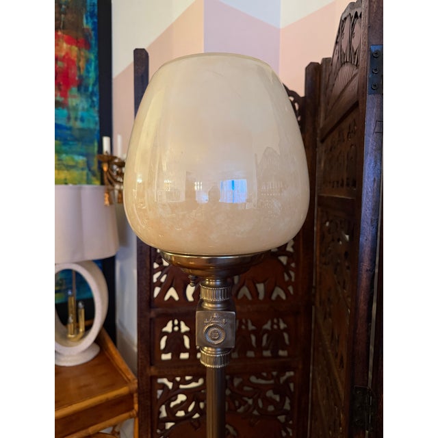Brass Vintage Ralph Lauren Style Old Money Neoclassical Brass Glass Floor Lamp For Sale - Image 8 of 8