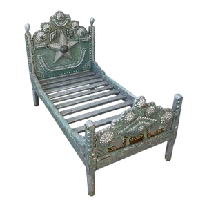 Tramp Art Folk Art Dog Bed With Silver And Blue Paint