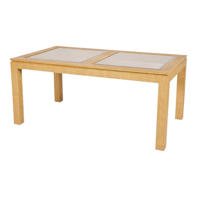 1970s Karl Springer Style Organic Modern Grasscloth Ming Form Dining Table or Desk For Sale