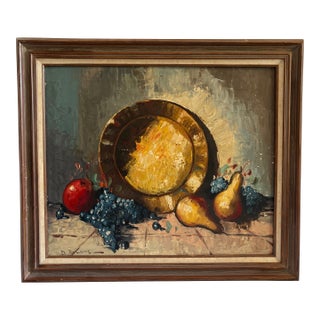 Mid-20th Century Fruit and Plate Still Life Signed by Artist For Sale