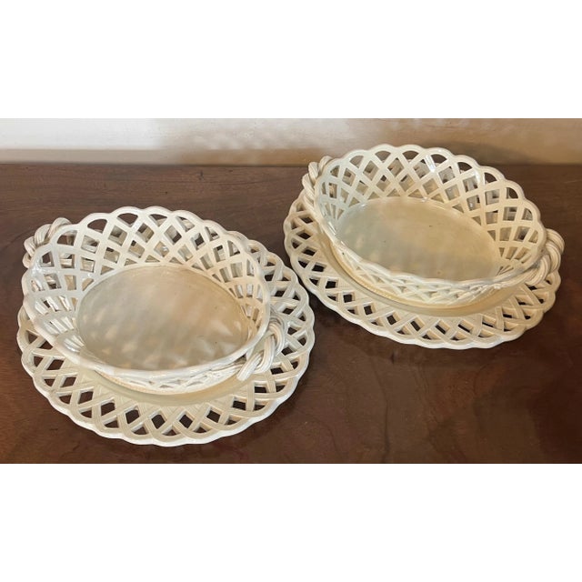 Antique 18th Century George III Creamware Chestnut Baskets With Underplates 1790 - a Pair For Sale - Image 13 of 13