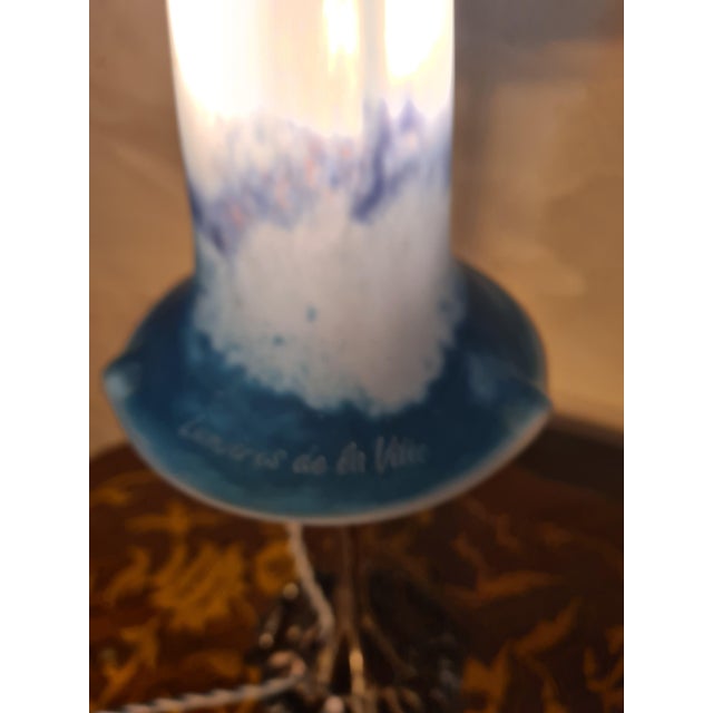 Art Nouveau Bronze Lamp with Tulip-Shaped Glass Paste Shade from Lumières De La Ville, 1975 For Sale - Image 4 of 7