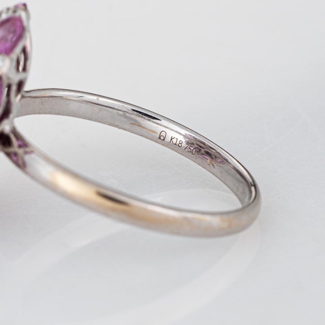 Metal Invisible Set Ruby Ring Pink Sapphire Diamond 18k White Gold Sz 7.25 Jewelry For Sale - Image 7 of 7
