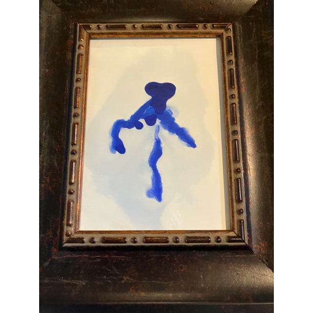 2 original 5 x 7 blue ink paintings on heavy paper unsigned Overall size with new old stock frame is 9.25 x 11.25