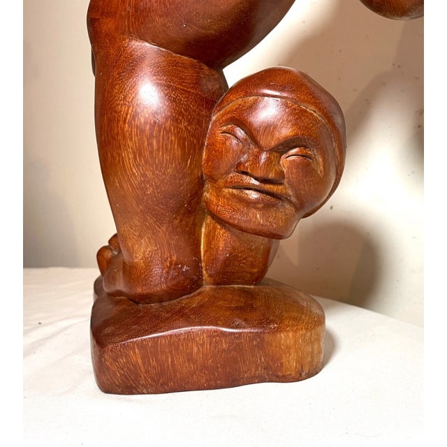 Vintage Hand Carved Modernist Contemporary Wood Figural Sculpture Statue Art For Sale - Image 9 of 14