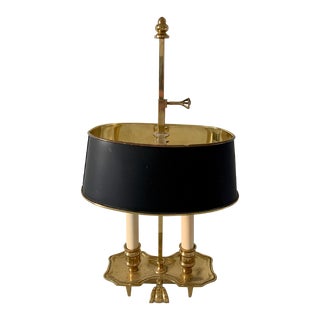 Mid-20th Century Brass Bouillotte Lamp With Black Tole Shade For Sale